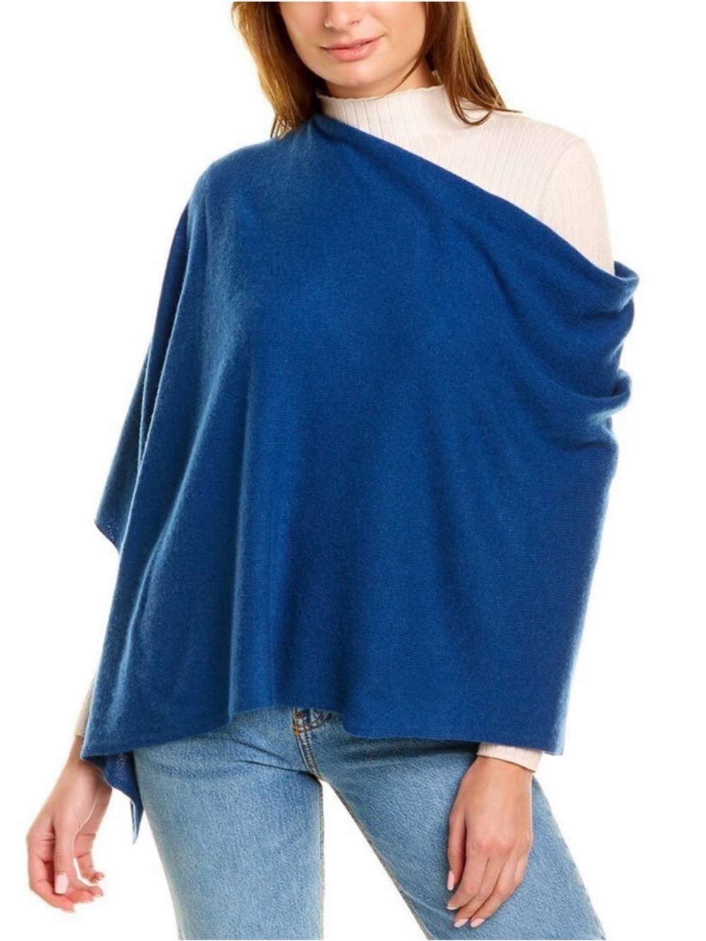 InCashmere 100% Cashmere Poncho Shawl Cape Azure Blue One Size